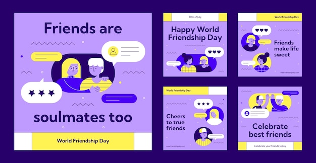 Free vector instagram posts collection for international friendship day celebration