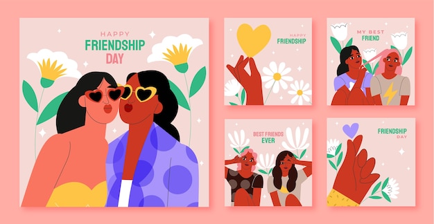 Vettore gratuito raccolta di post su instagram per la celebrazione della giornata internazionale dell'amicizia