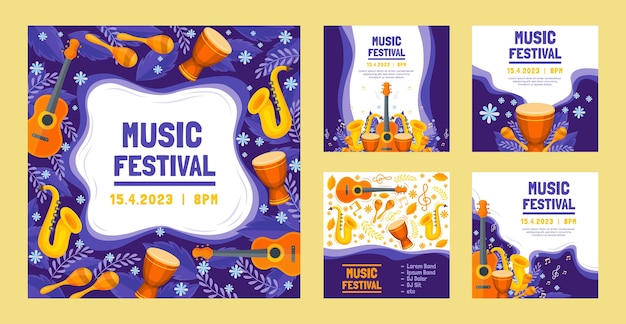 Free vector instagram posts collection for music festival