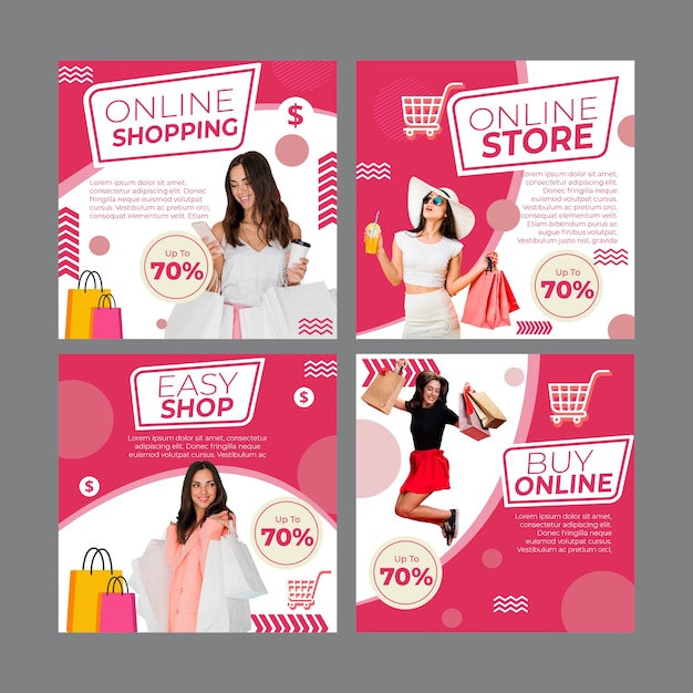 Free vector instagram posts collection for online shopping