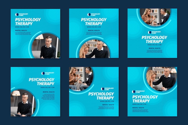 Free vector instagram posts collection for psychology therapy