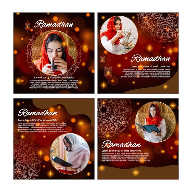 Free vector instagram posts collection for ramadan