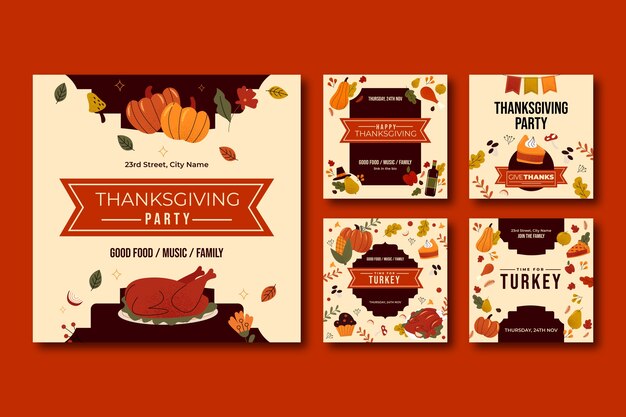 Free vector instagram posts collection for thanksgiving celebration