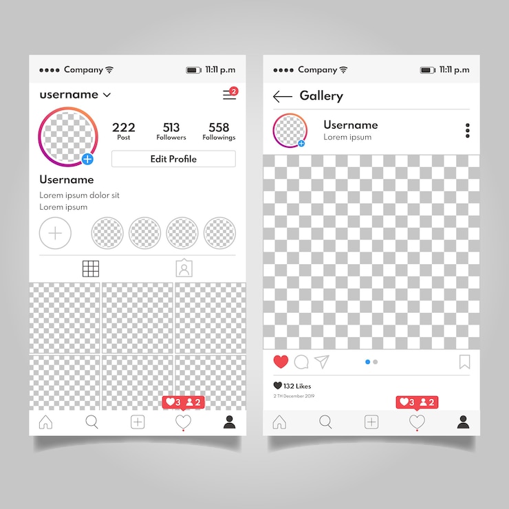 무료 Vector instagram 프로필 인터페이스 템플릿 개념