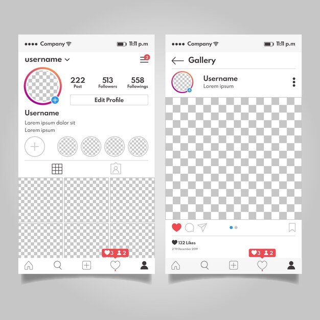 Концепция шаблона интерфейса профиля Instagram