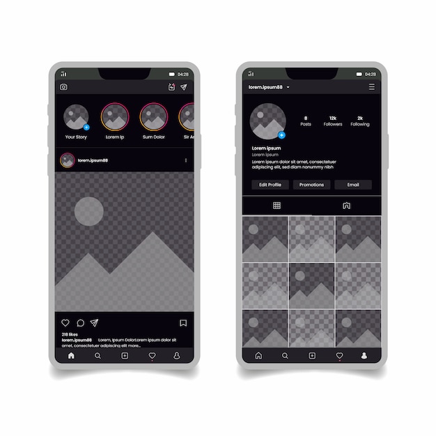 Instagram profile interface template concept