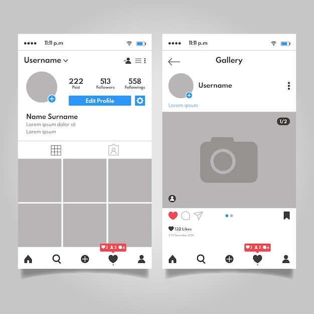 Дизайн шаблона интерфейса профиля Instagram