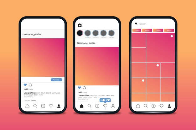 Instagram profile interface template with mobile phone