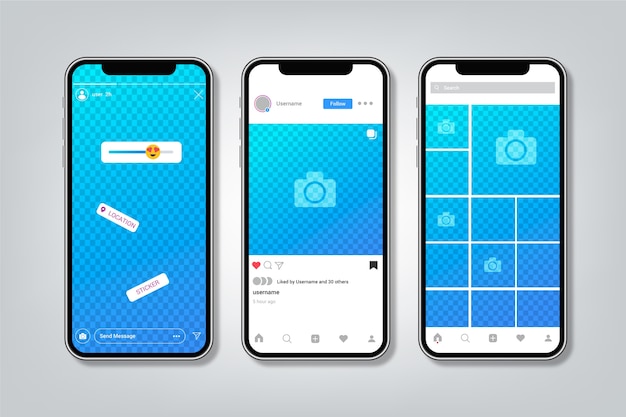 Modello di interfaccia profilo instagram con cellulare