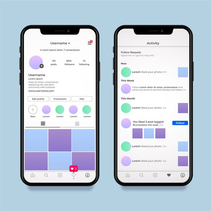 Free Vector instagram profile interface template with mobile phone