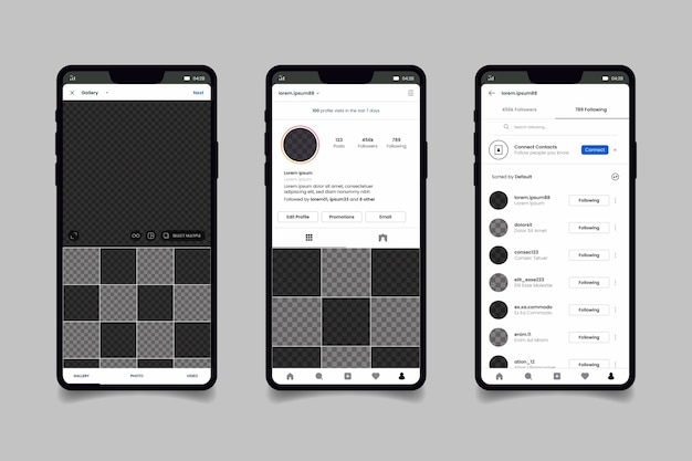 Instagram profile interface template with mobile phone