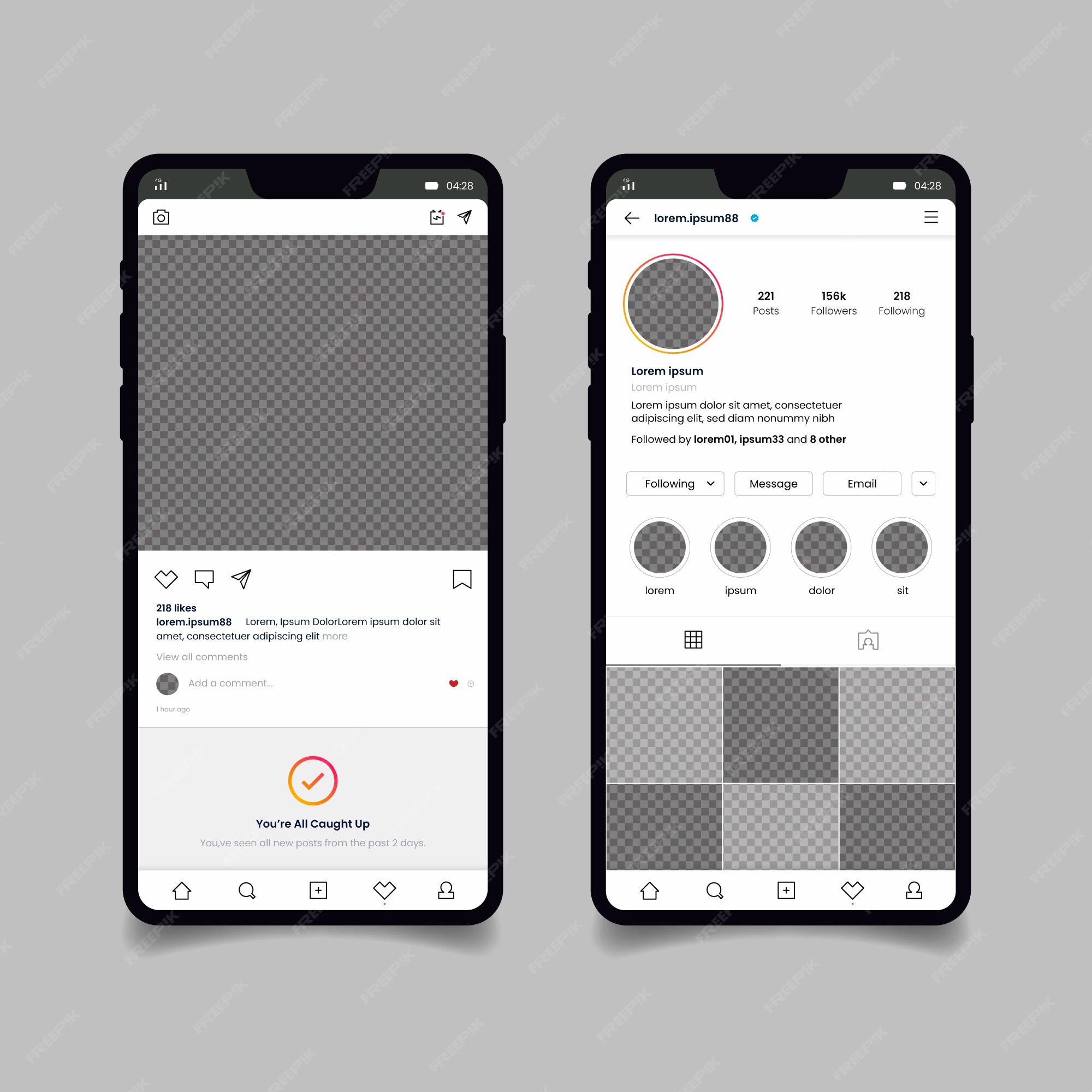 Free Vector | Instagram profile interface template with mobile phone