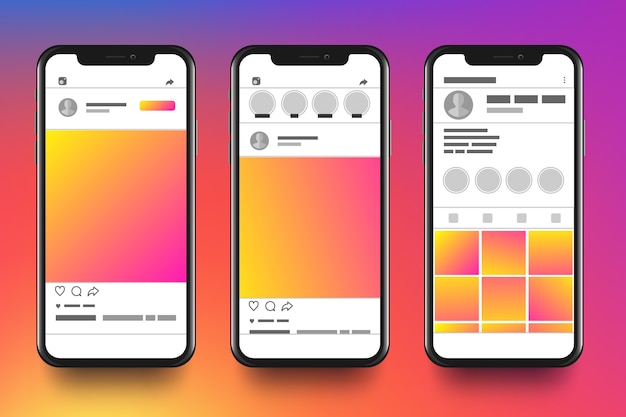 Instagram profile interface template with mobile phone