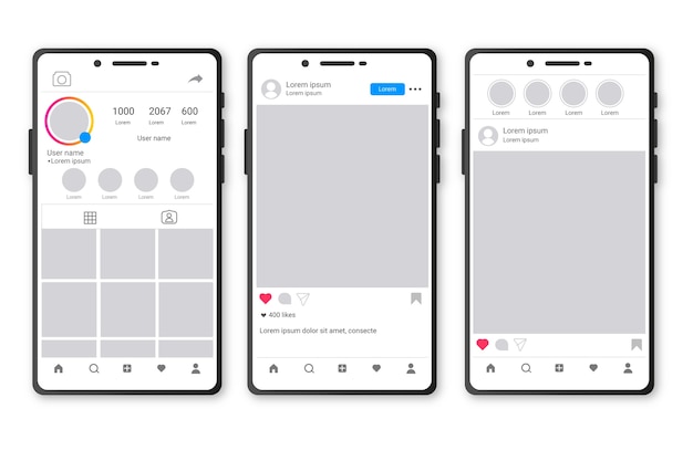 Modello di interfaccia profilo instagram con cellulare