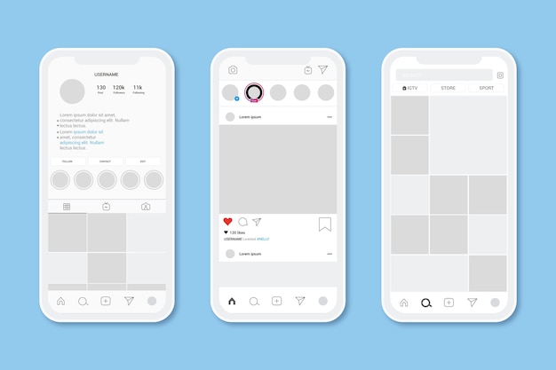 Free vector instagram profile interface template with mobile phone