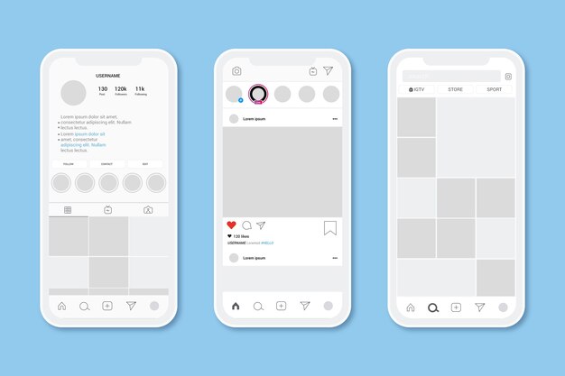携帯電話でのInstagramプロファイルインターフェイステンプレート