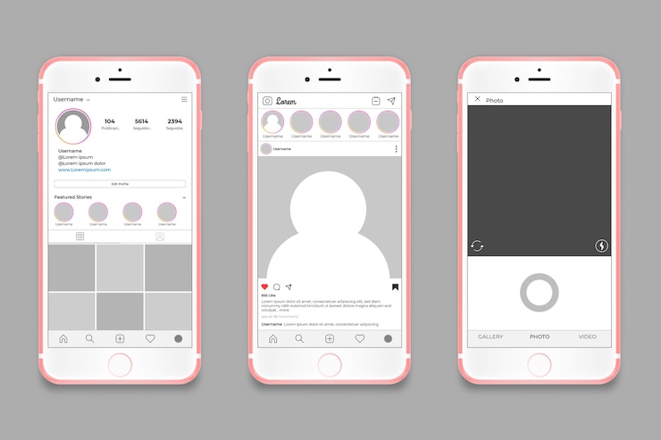 Бесплатный Вектор шаблон интерфейса профиля instagram с концепцией телефона