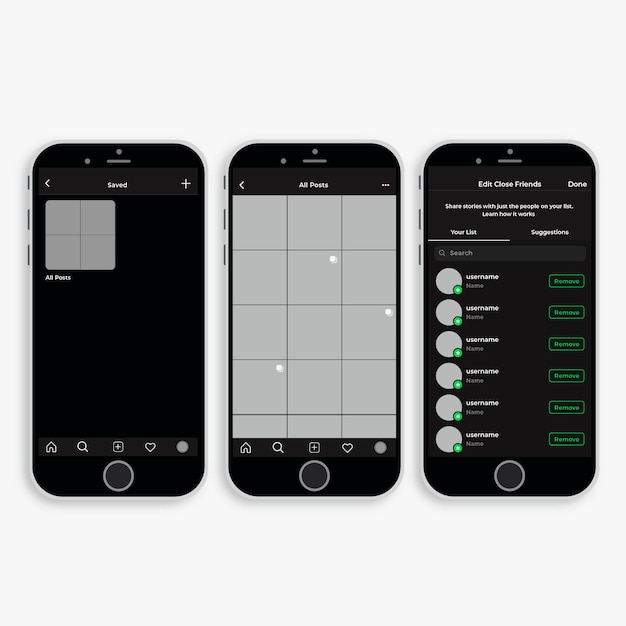 Modello di interfaccia del profilo instagram con smartphone