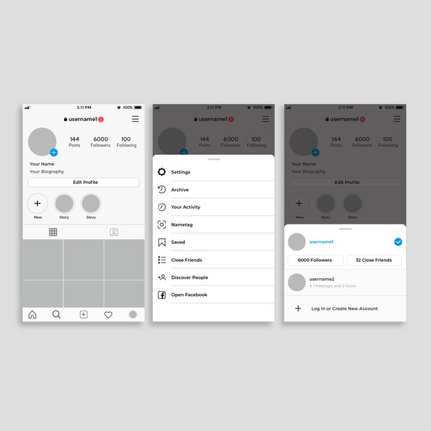 Instagram profile interface template