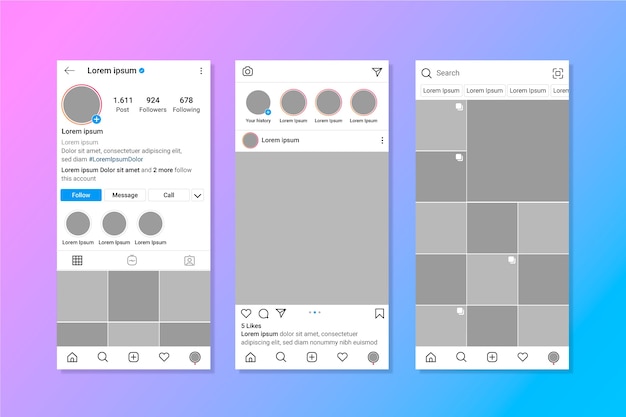 Vettore gratuito modello di interfaccia del profilo instagram