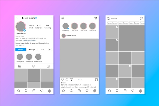 Шаблон интерфейса профиля Instagram