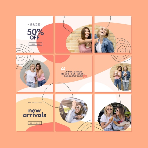 Free vector instagram puzzle feed collection