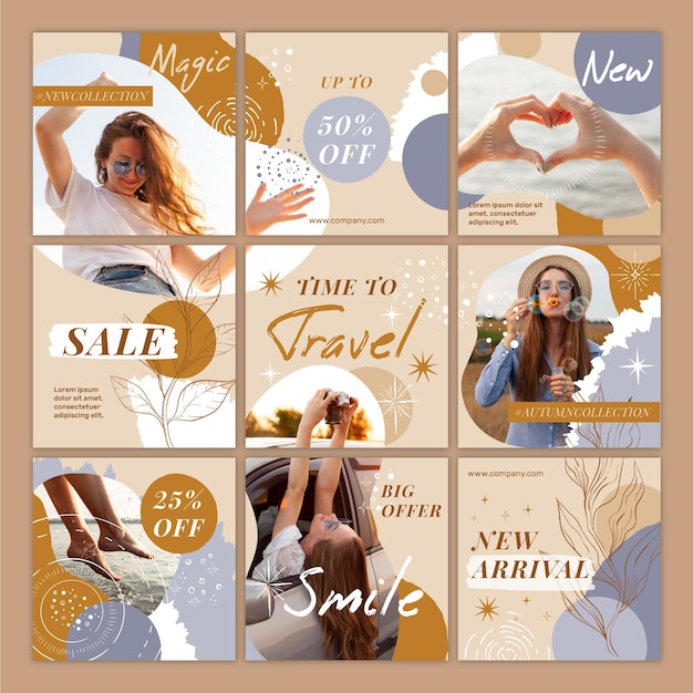 Free vector instagram puzzle feed collection