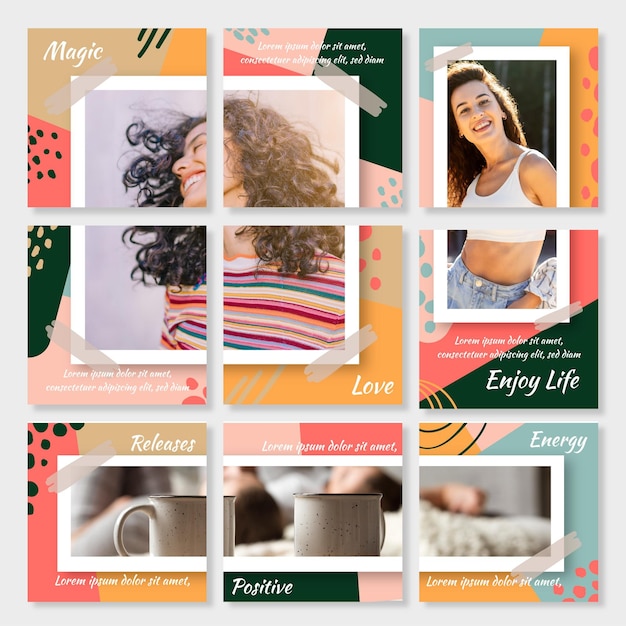 Free vector instagram puzzle feed template set