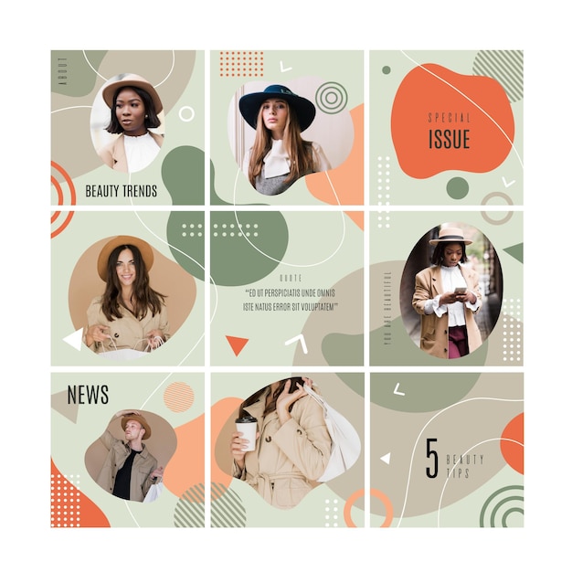 Free vector instagram puzzle feed with templates collection