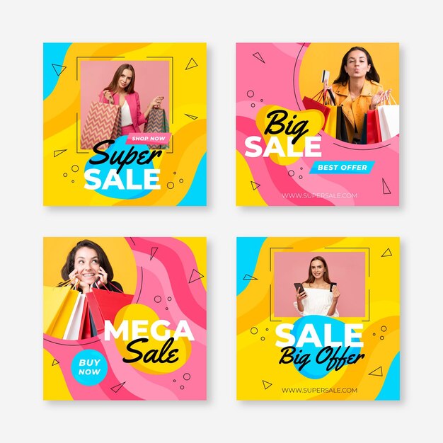 Free vector instagram sale posts collection with photo