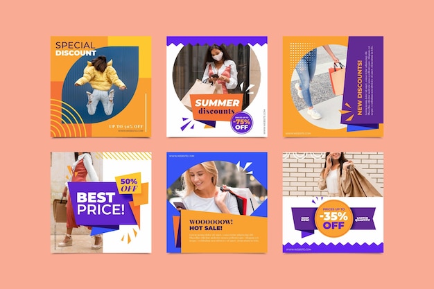 Free vector instagram sale posts collection with photo