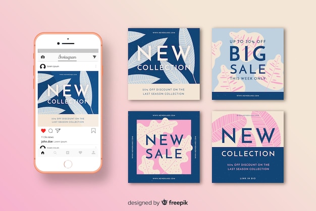 Free vector instagram sale posts pack template