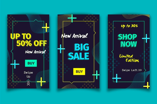 Free vector instagram sale stories with curvy lines design