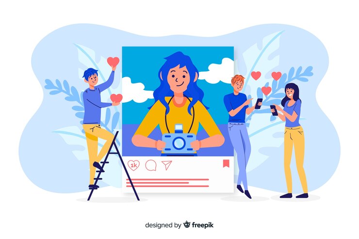 Free Vector instagram self photo concept with people liking