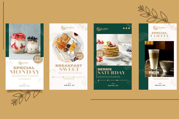 Free vector instagram stories collection for breakfast restaurant