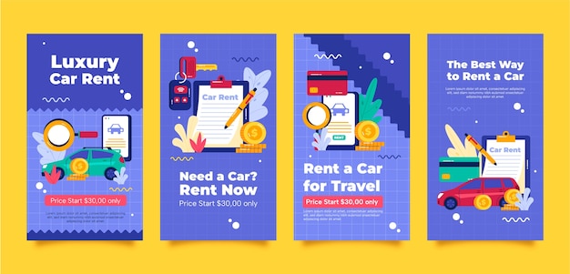 Free vector instagram stories collection for car rental company