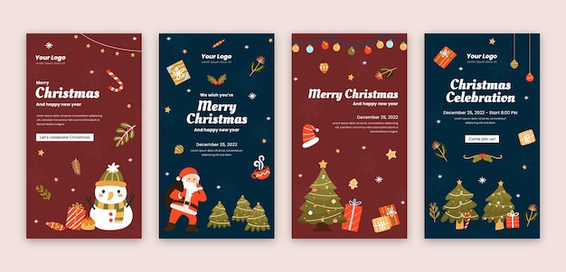 Free vector instagram stories collection for christmas season celebration