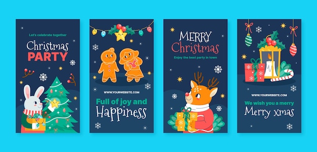 Vettore gratuito raccolta di storie di instagram per le celebrazioni del periodo natalizio