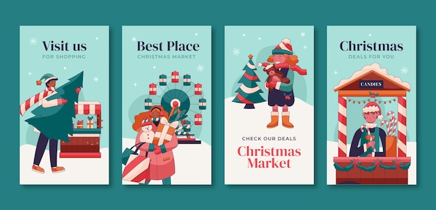 Free vector instagram stories collection for christmas season market