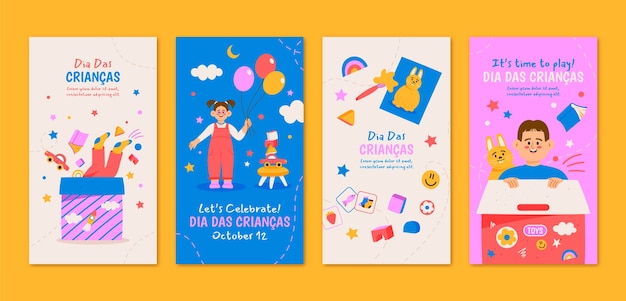 Free vector instagram stories collection for dia das criancas celebration