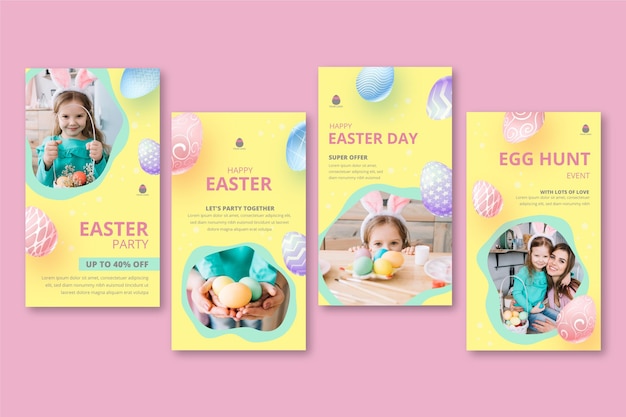 Vettore gratuito raccolta di storie di instagram per pasqua