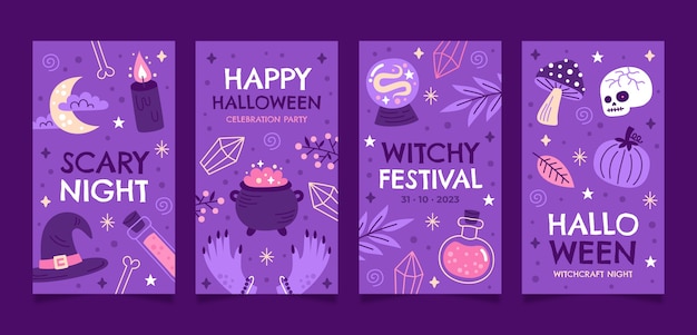 Vettore gratuito raccolta di storie di instagram per la celebrazione di halloween