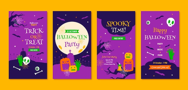 Vettore gratuito raccolta di storie di instagram per la celebrazione di halloween