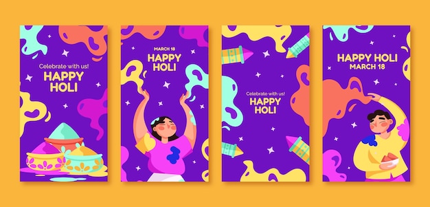 Instagram stories collection for holi festival celebration