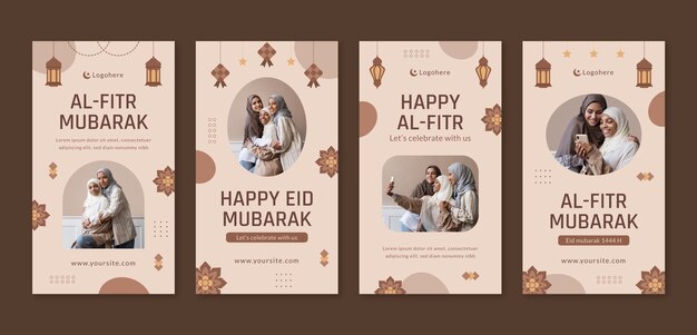 Vettore gratuito raccolta di storie di instagram per la celebrazione islamica di eid al-fitr