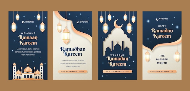 Vettore gratuito raccolta di storie di instagram per la celebrazione del ramadan islamico