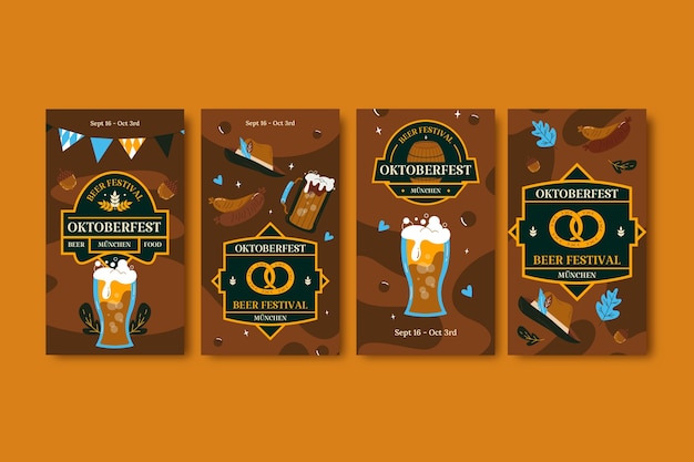 Free vector instagram stories collection for oktoberfest beer festival celebration