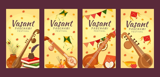 Free vector instagram stories collection for vasant panchami celebration