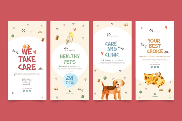 Free vector instagram stories collection for veterinary clinic