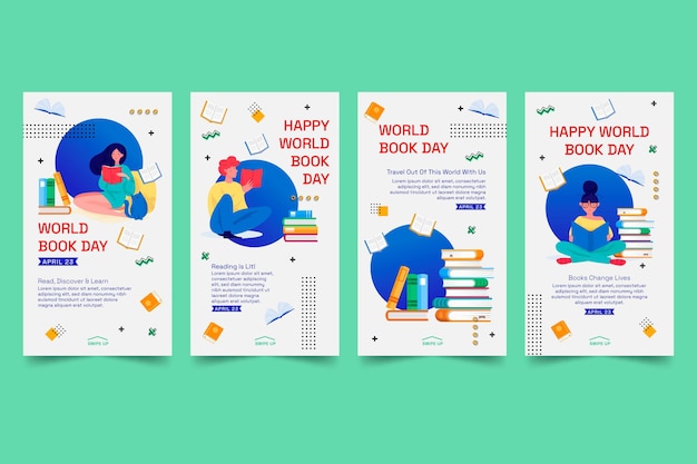 Free vector instagram stories collection for world book day celebration
